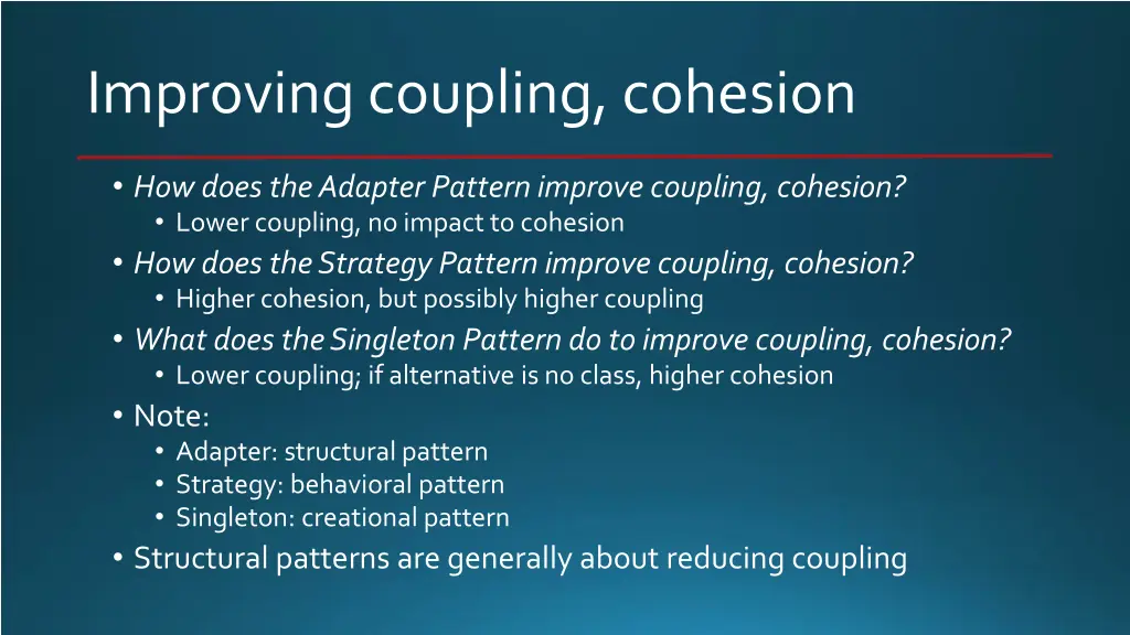 improving coupling cohesion