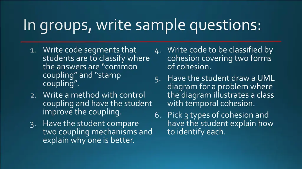 in groups write sample questions