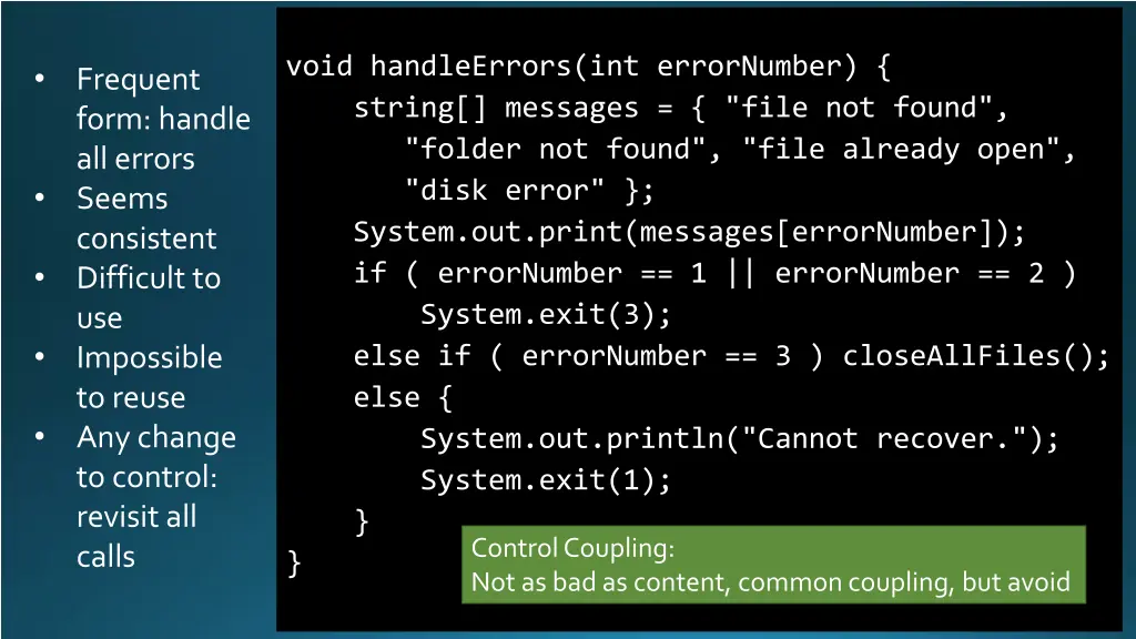 void handleerrors int errornumber string messages