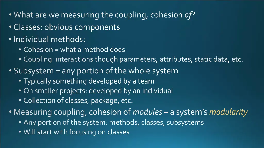 what are we measuring the coupling cohesion