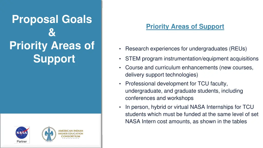 proposal goals priority areas of support