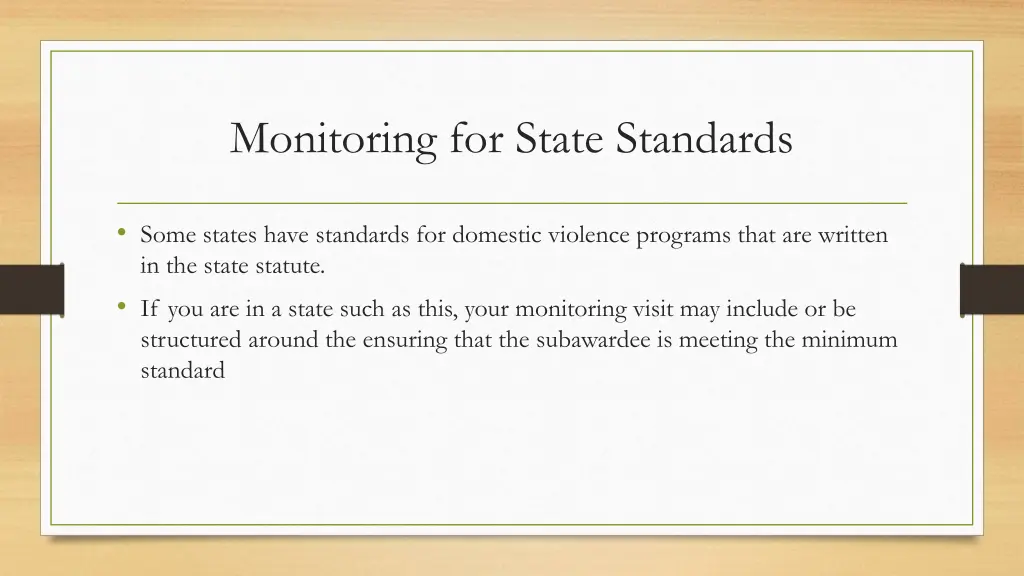 monitoring for state standards