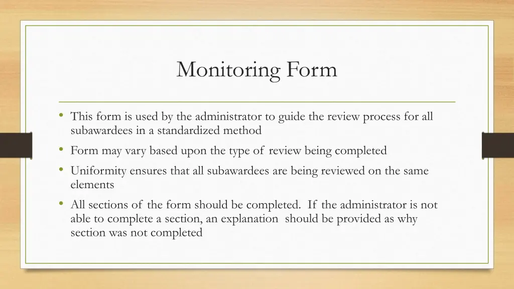 monitoring form