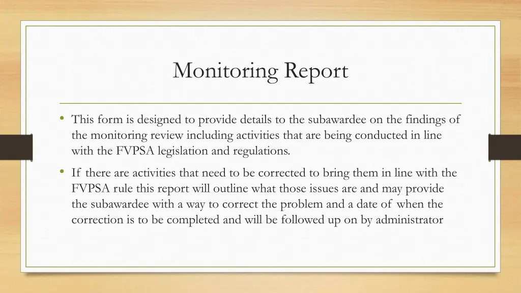 monitoring report