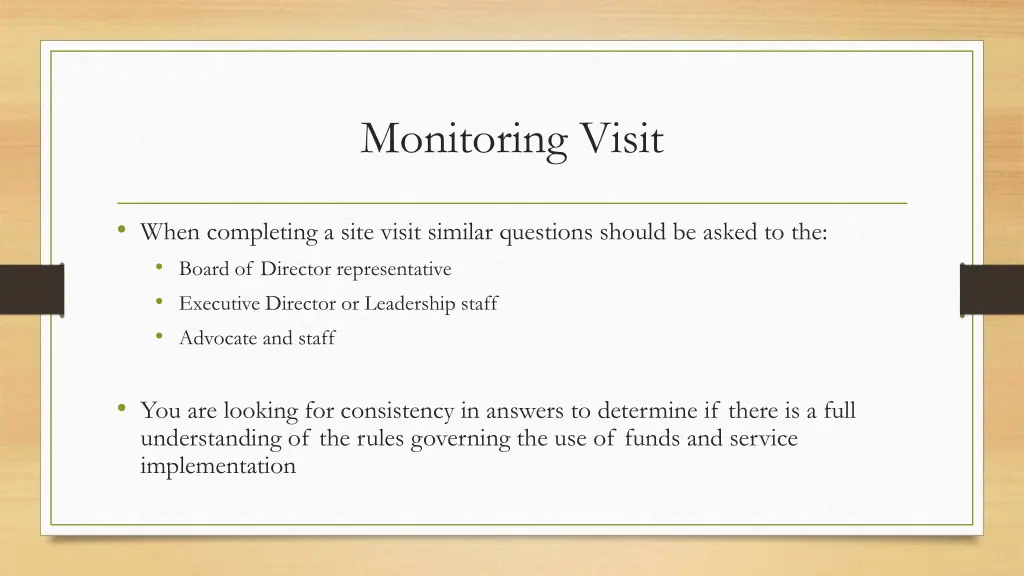 monitoring visit