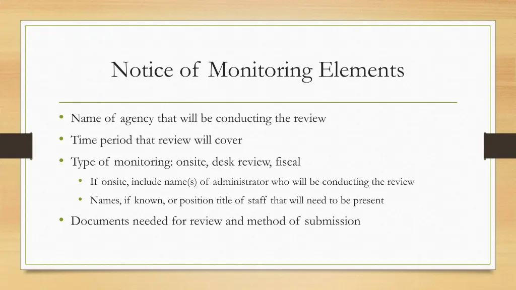 notice of monitoring elements