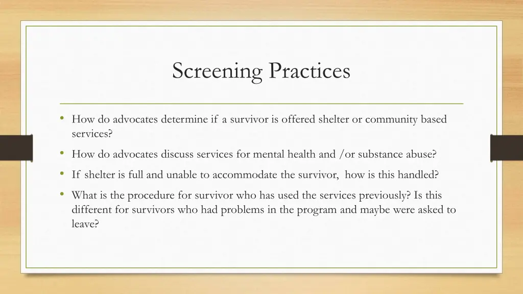 screening practices