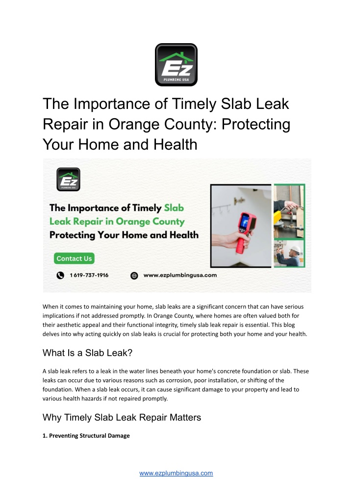 the importance of timely slab leak repair