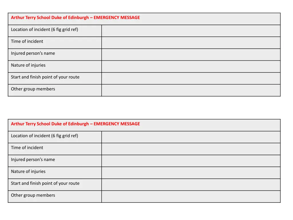 arthur terry school duke of edinburgh emergency