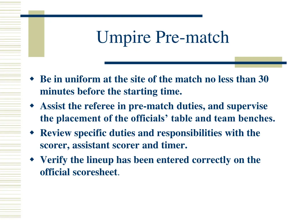 umpire pre match