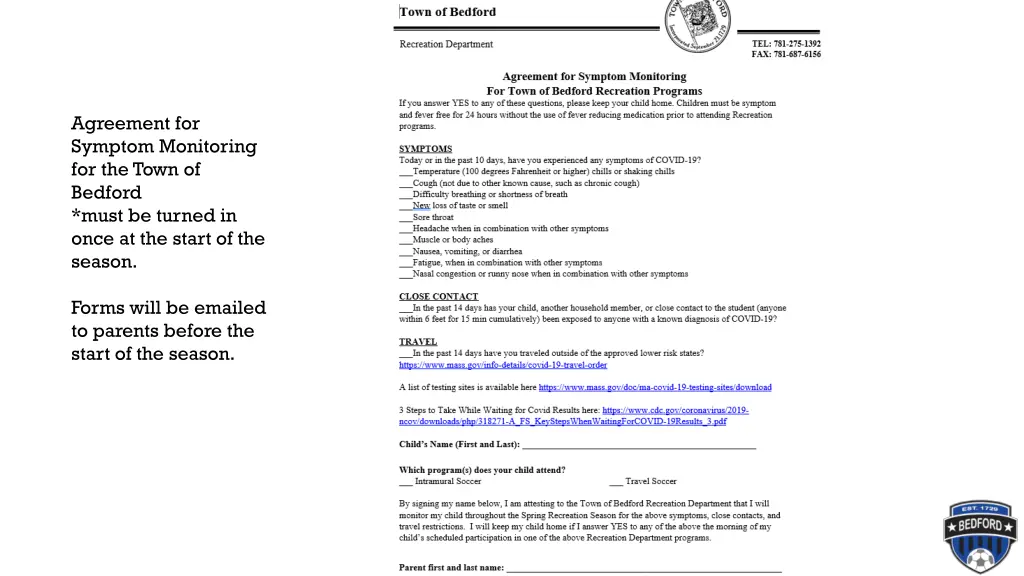 agreement for symptom monitoring for the town