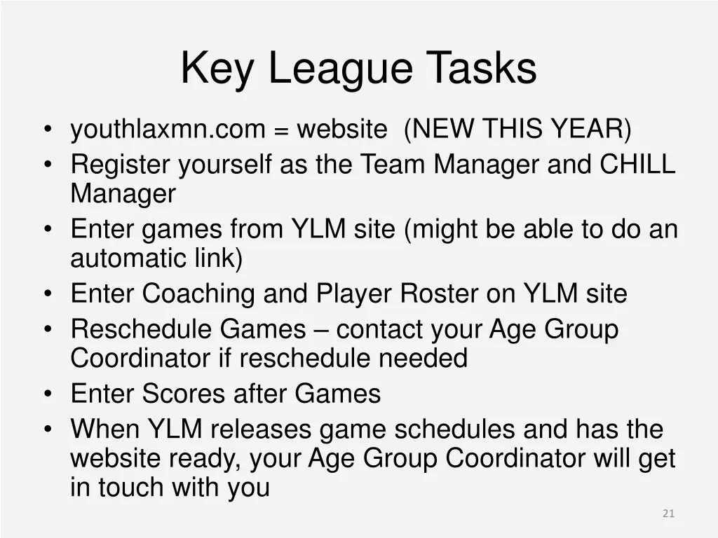 key league tasks