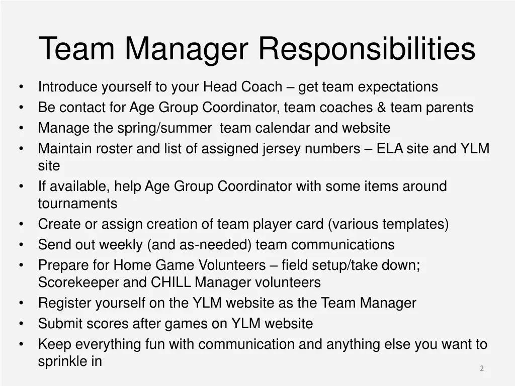 team manager responsibilities