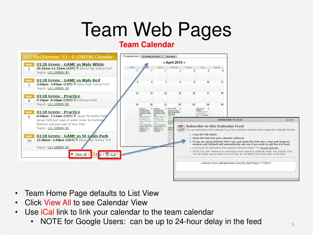 team web pages team calendar