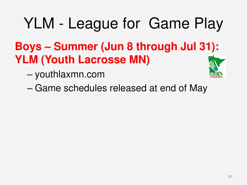 ylm league for game play