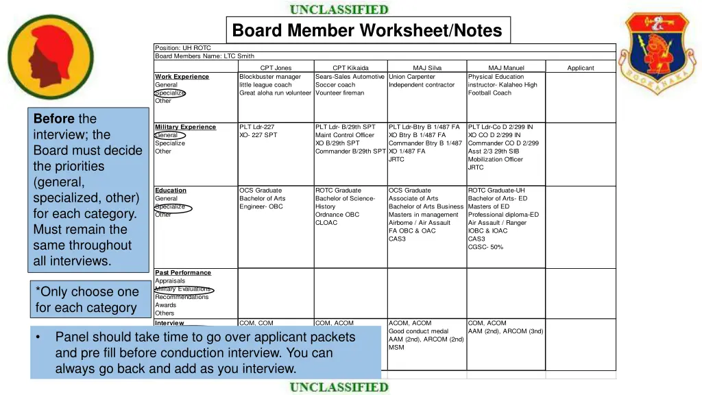 board member worksheet notes