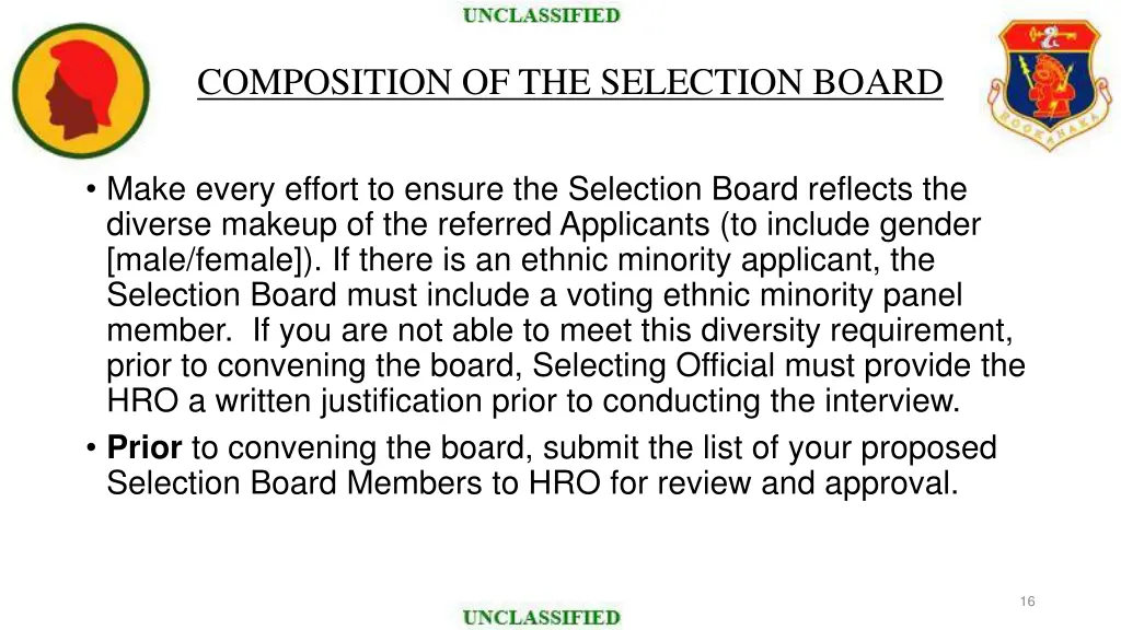 composition of the selection board 2