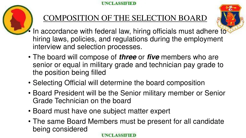 composition of the selection board