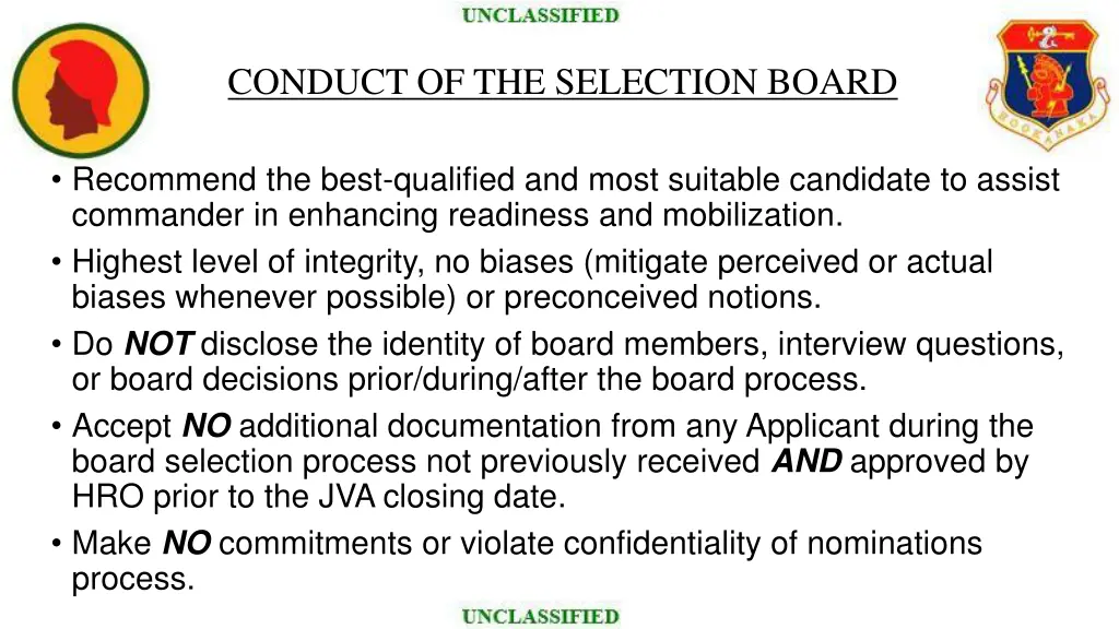 conduct of the selection board 1