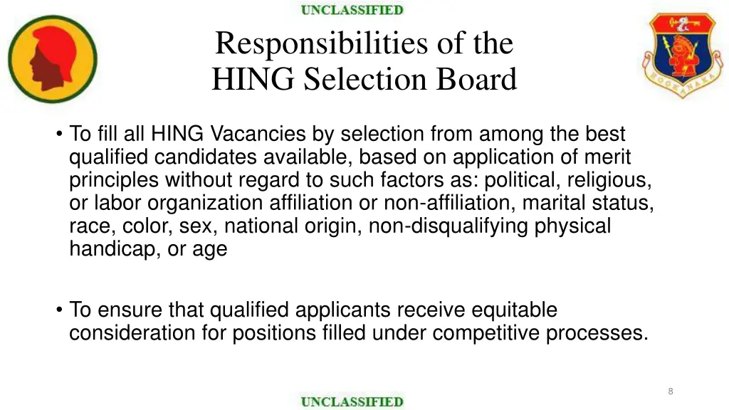 responsibilities of the hing selection board