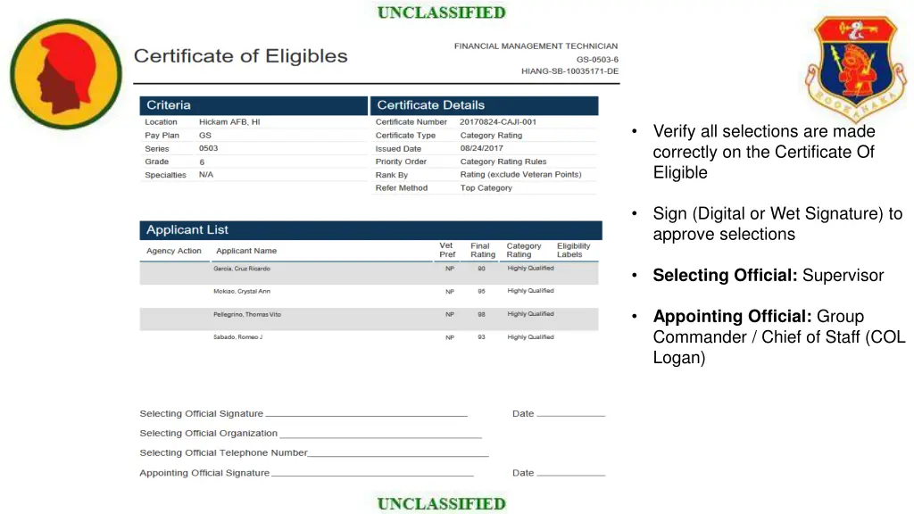 verify all selections are made correctly