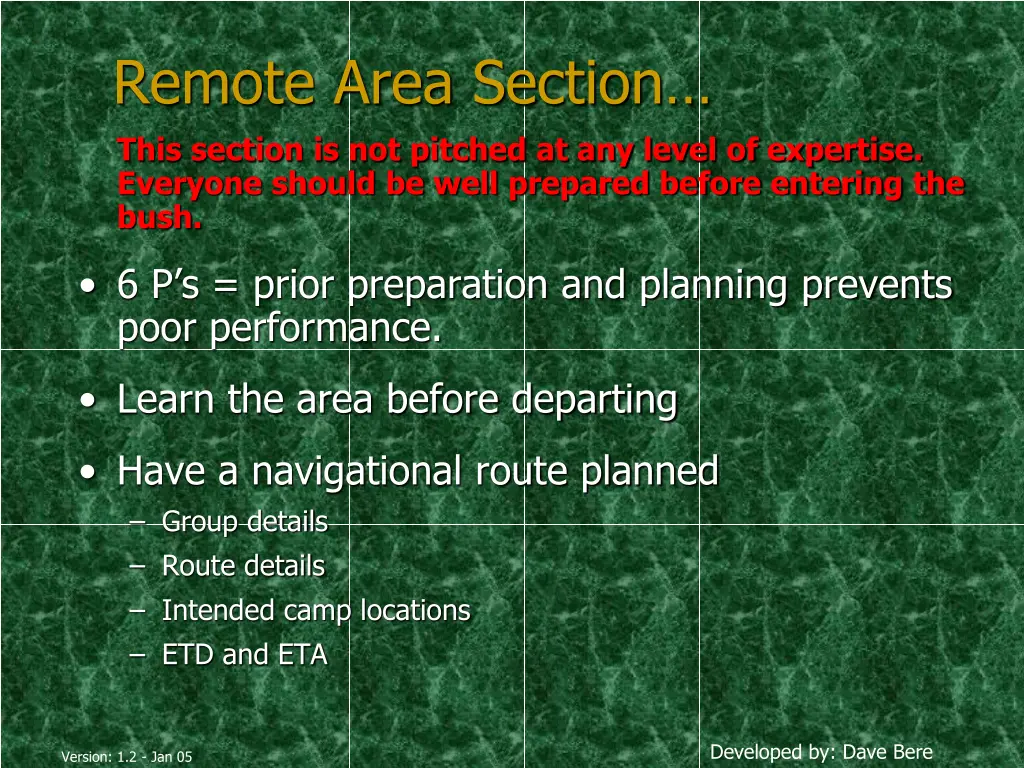 remote area section this section is not pitched