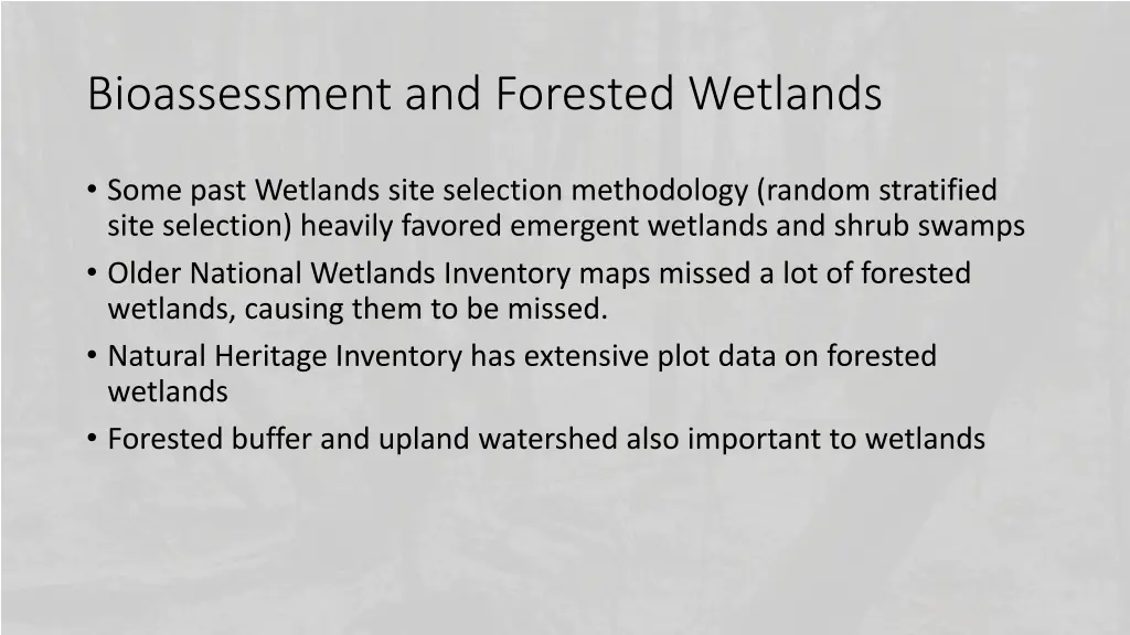 bioassessment and forested wetlands