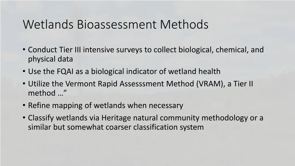 wetlands bioassessment methods