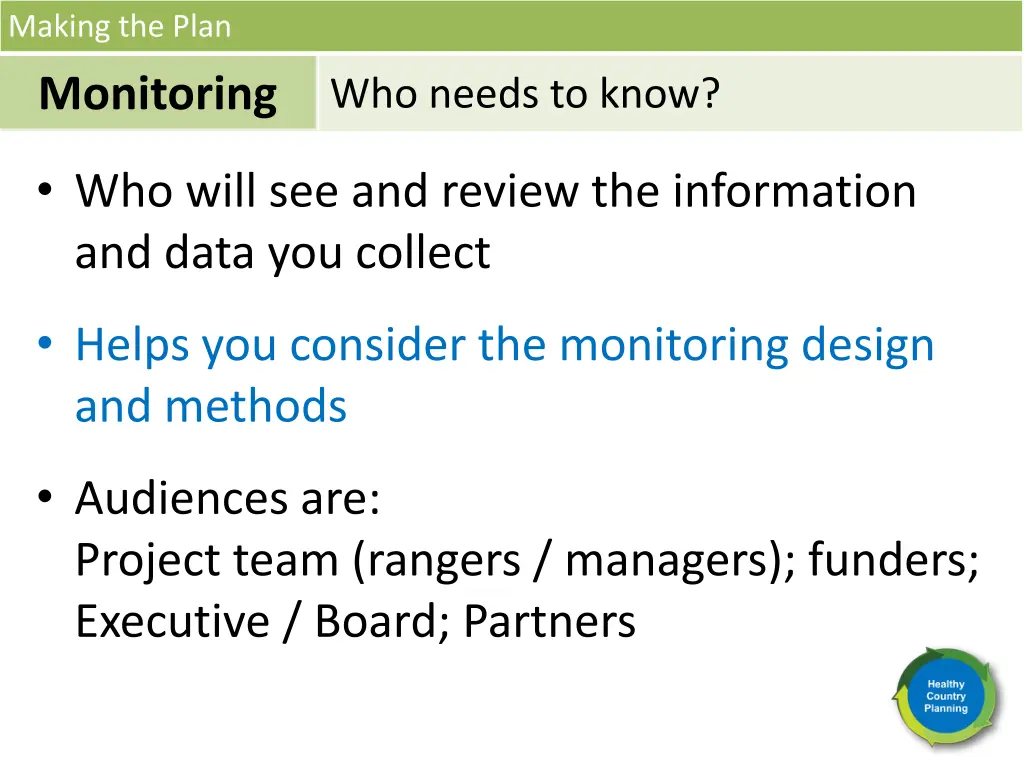 making the plan monitoring 10