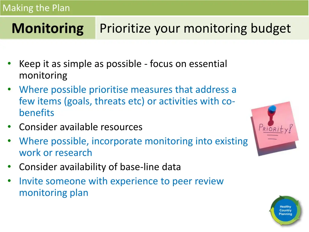 making the plan monitoring 17