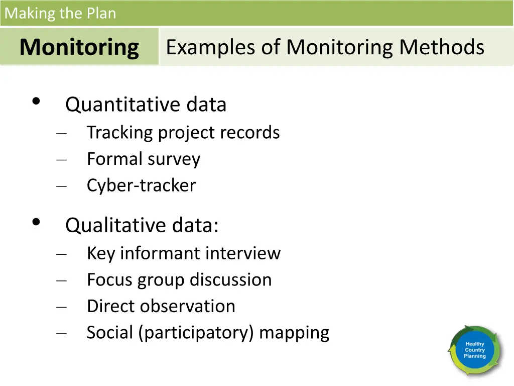 making the plan monitoring 19