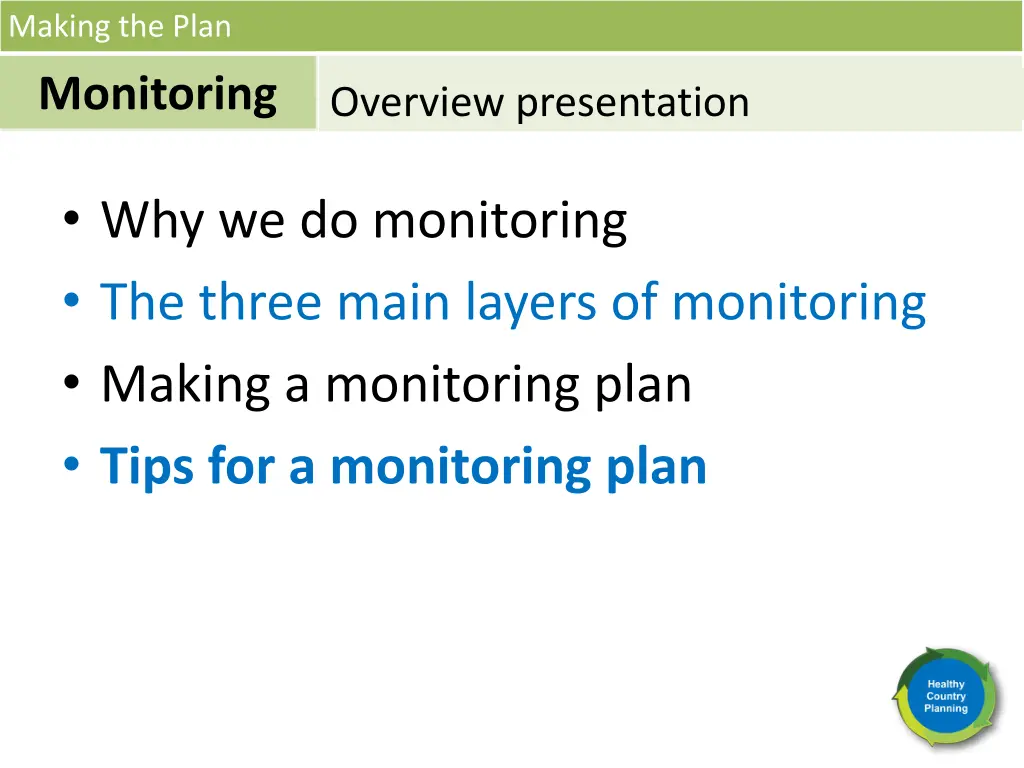 making the plan monitoring 20