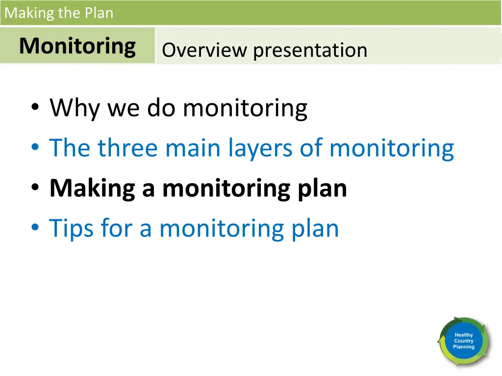 making the plan monitoring 8