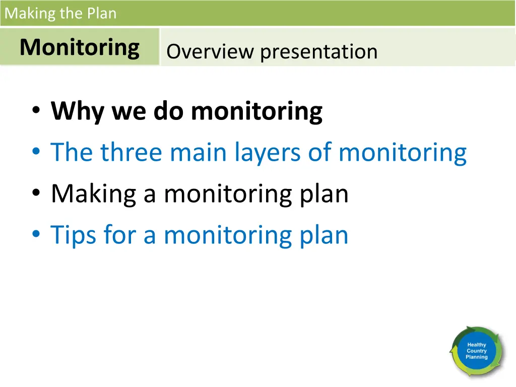 making the plan monitoring