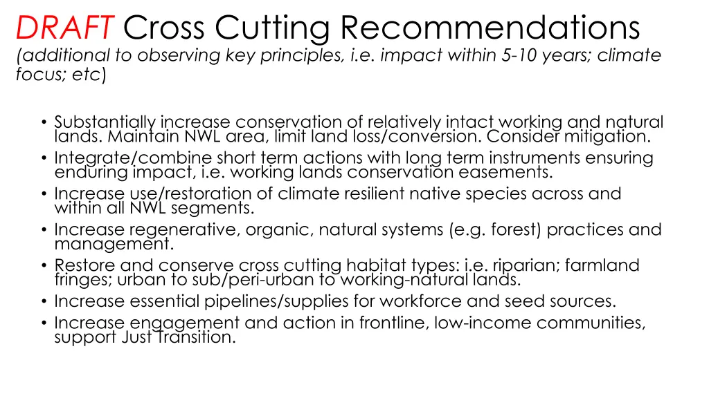 draft cross cutting recommendations additional