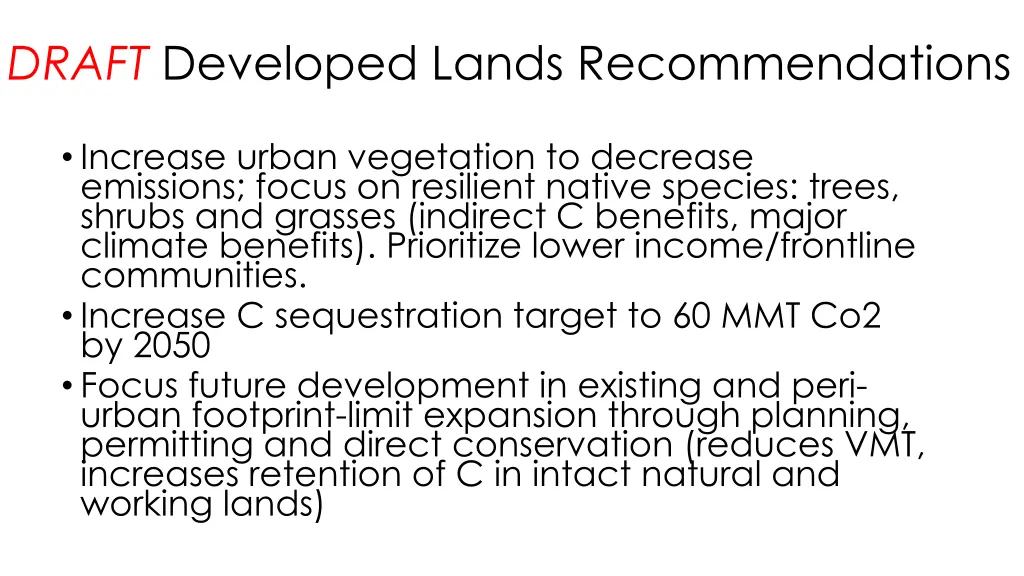 draft developed lands recommendations