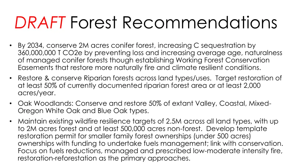 draft forest recommendations