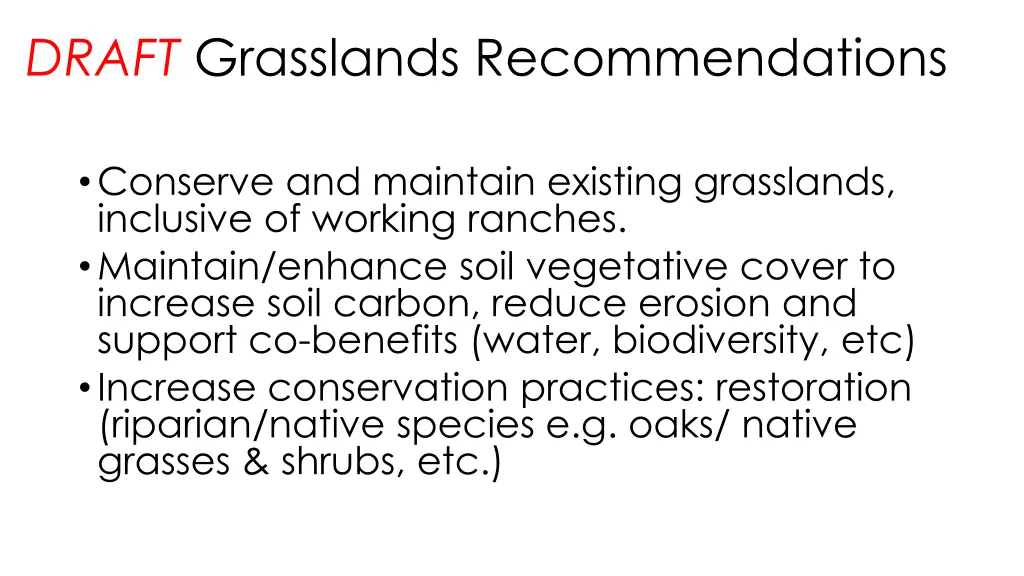 draft grasslands recommendations