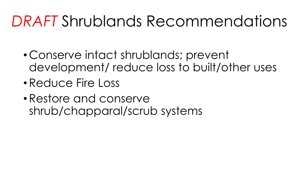 draft shrublands recommendations