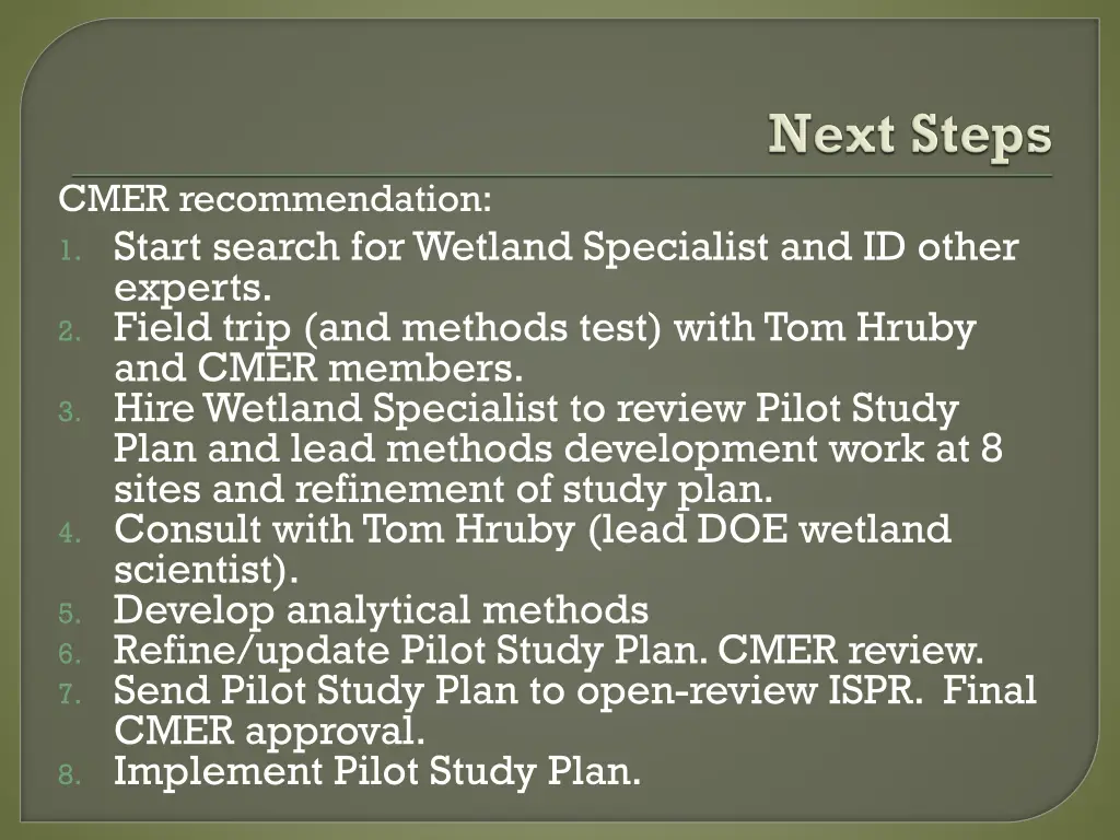 cmer recommendation 1 start search for wetland