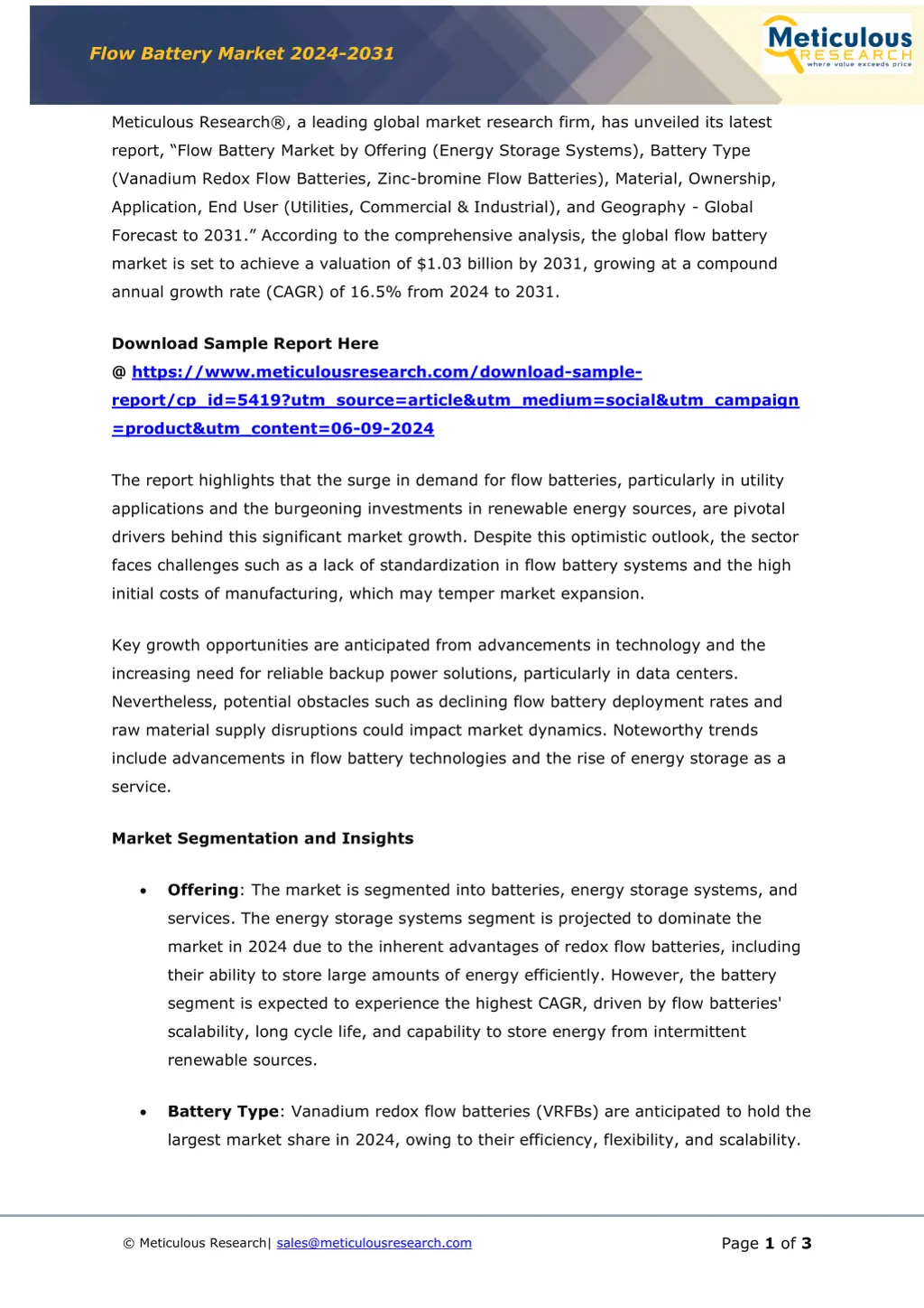 flow battery market 2024 2031