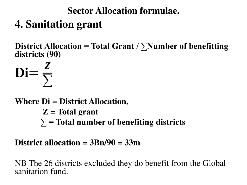 sector allocation formulae 4 sanitation grant