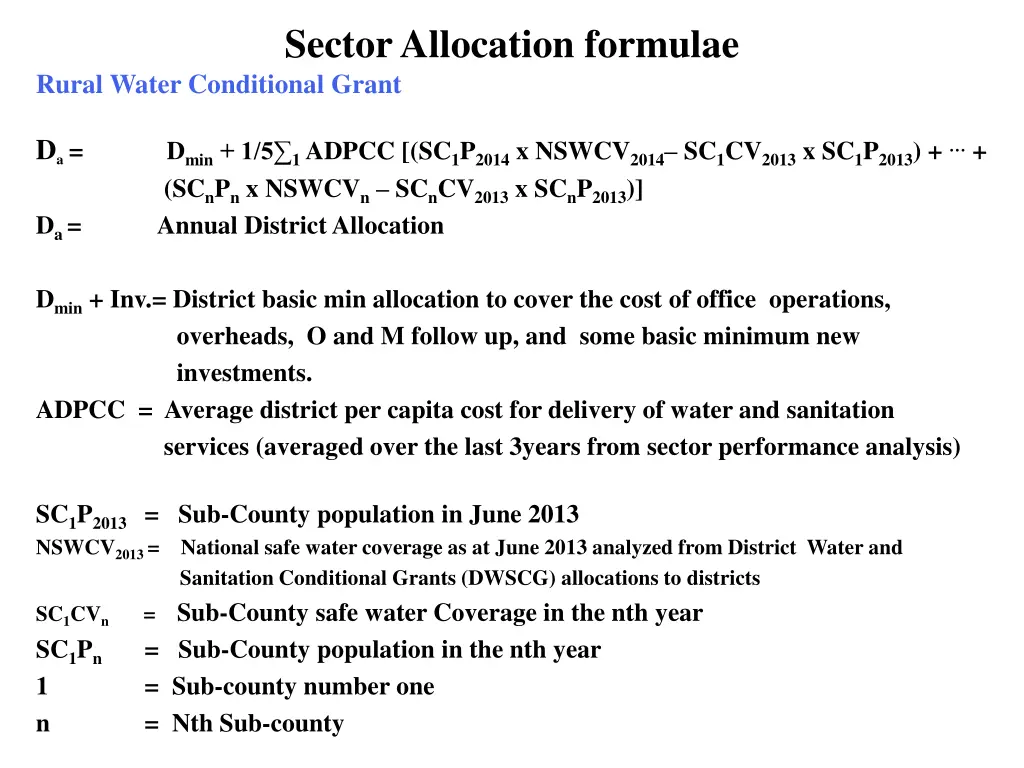 sector allocation formulae