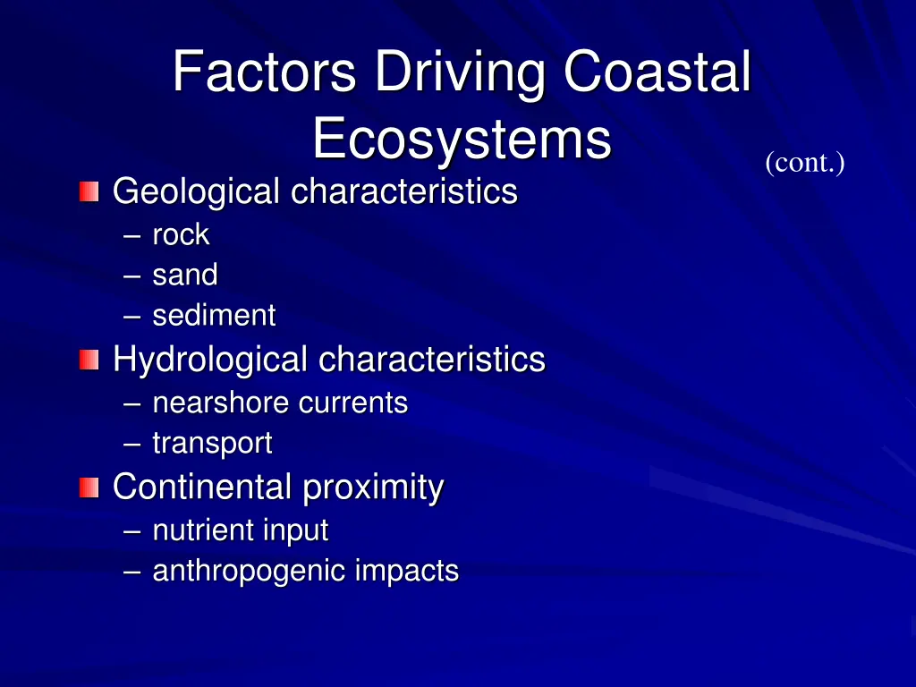 factors driving coastal ecosystems geological