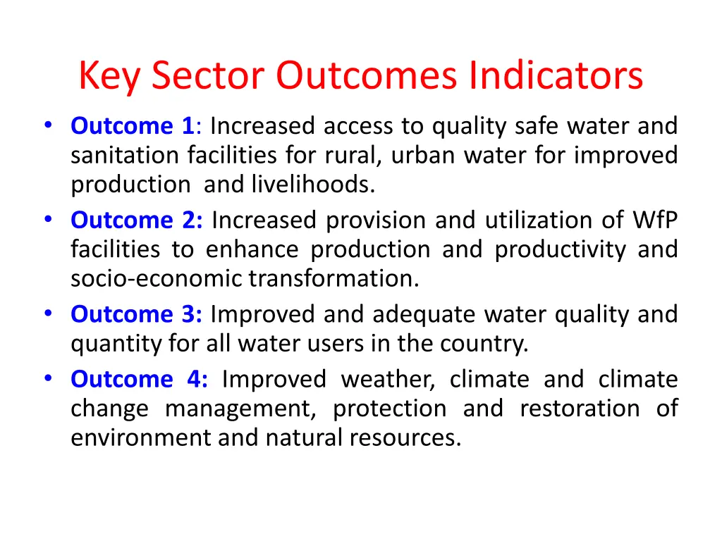 key sector outcomes indicators outcome