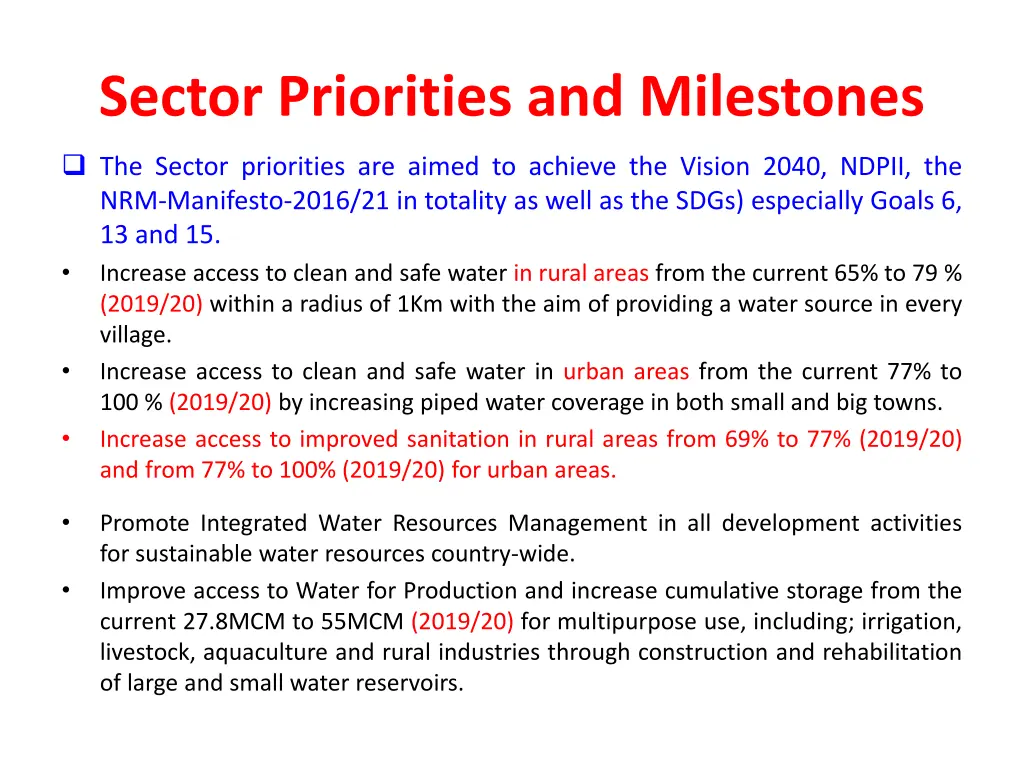 sector priorities and milestones