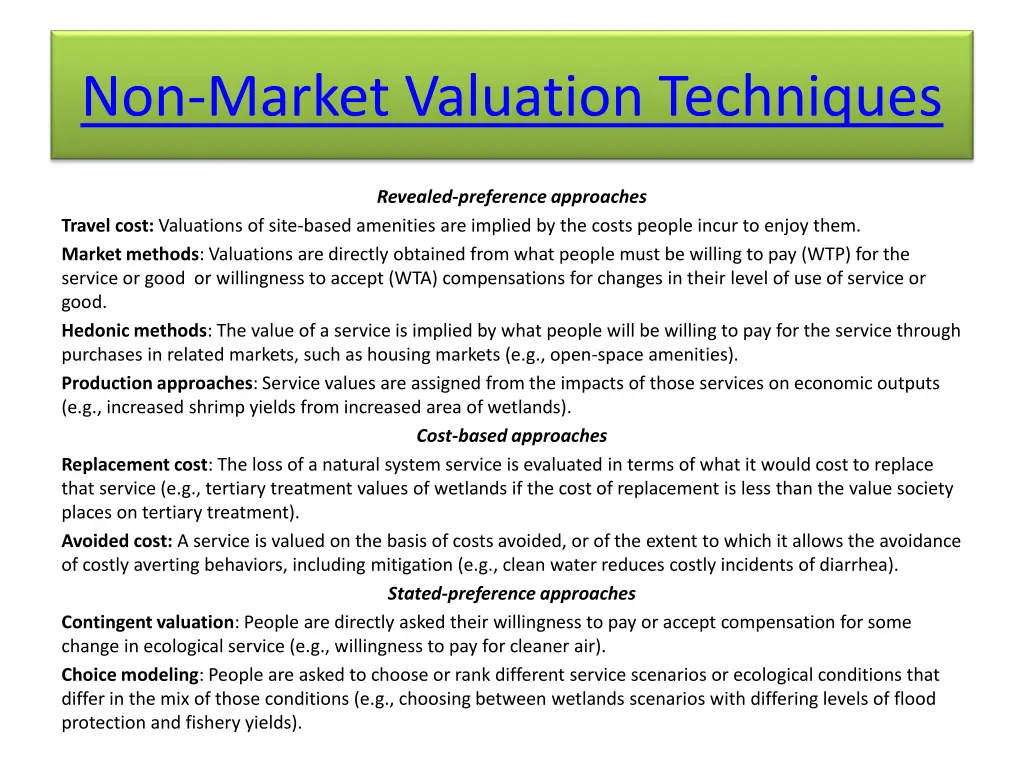 non market valuation techniques