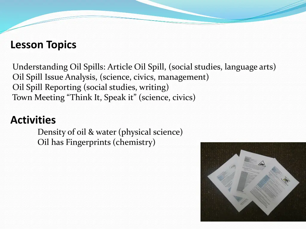 lesson topics understanding oil spills article