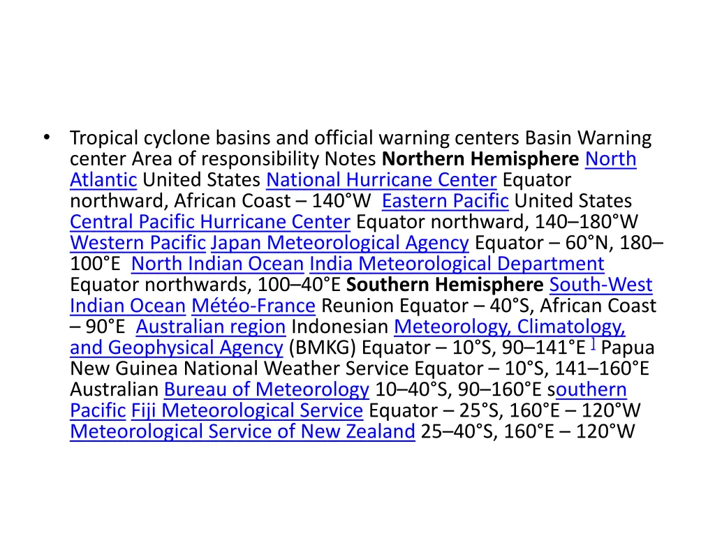 tropical cyclone basins and official warning