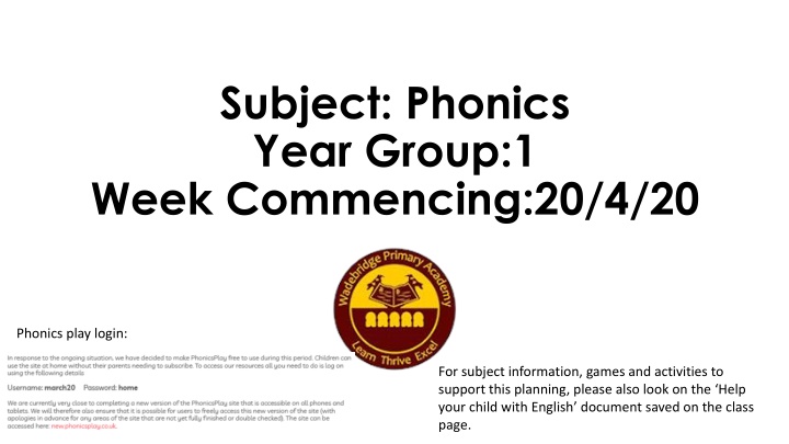 subject phonics year group 1 week commencing